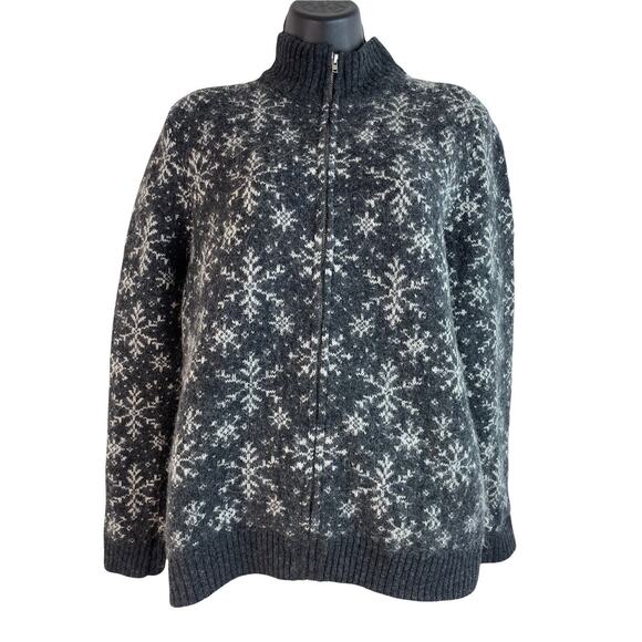 Jones New York Sport Lamb Wool Snowflake Sweater Mohair Zipper Cardigan M - Picture 1 of 7